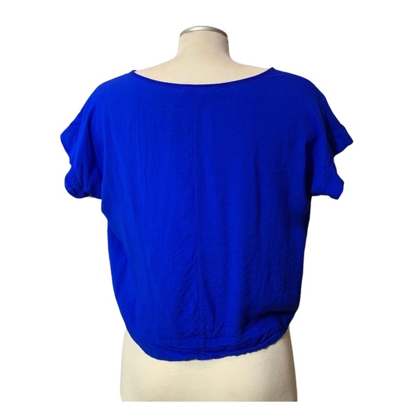 ANTHROPOLOGY Poetry Royal Blue Tie Front Semi Cropped Top Size Small - Picture 2 of 9